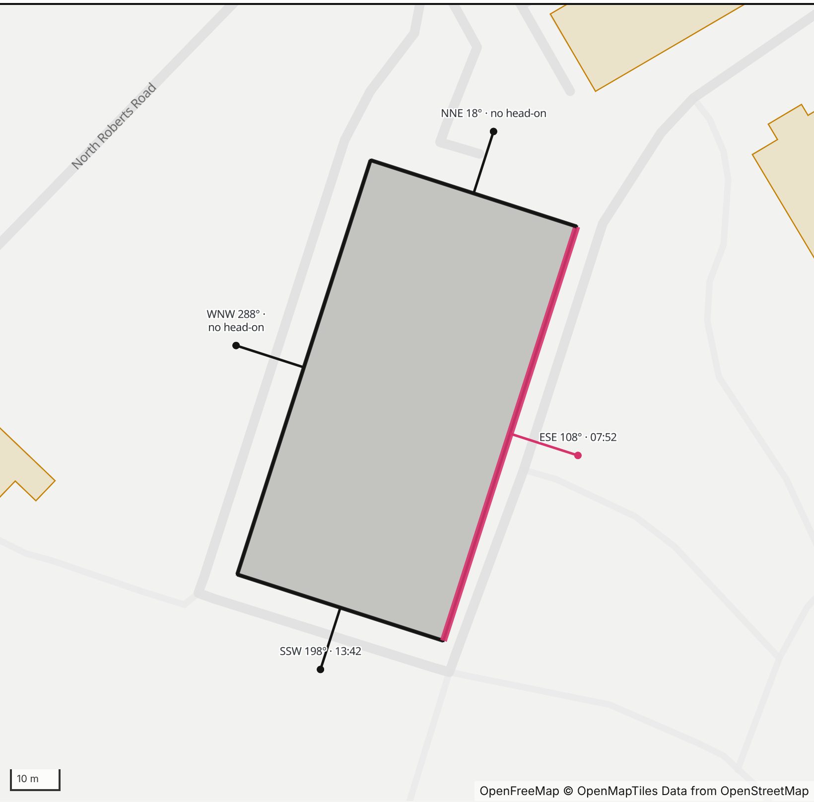 Map of Bern Schwartz Fitness and Athletic Center in Henge Days, with the east-southeast wall highlighted and every wall labeled with its bearing